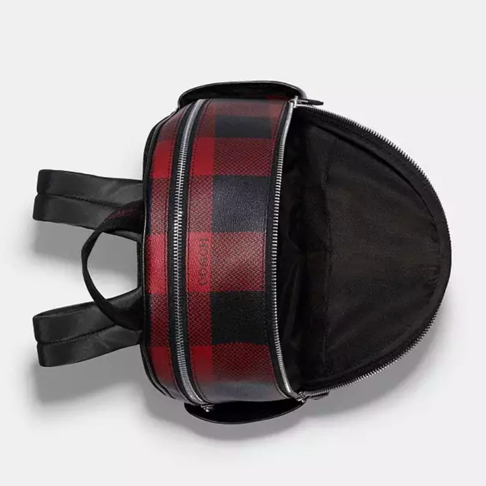 Coach Men's Or Womens Red and Black Plaid Large Backpack - Picture 2 of 7